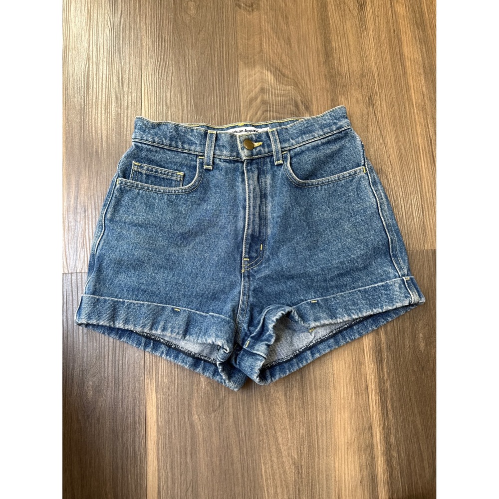 American Apparel Denim Shorts Women Size 26 High Waisted Cuffed Vintage Style